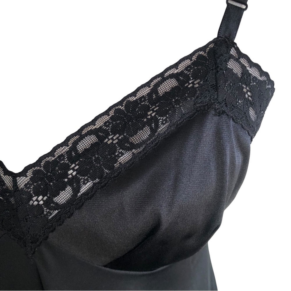 VINTAGE 90s Vanity Fair Black Nylon Lace Full Slip Dress Chemise Size 34 Small - Picture 3 of 7